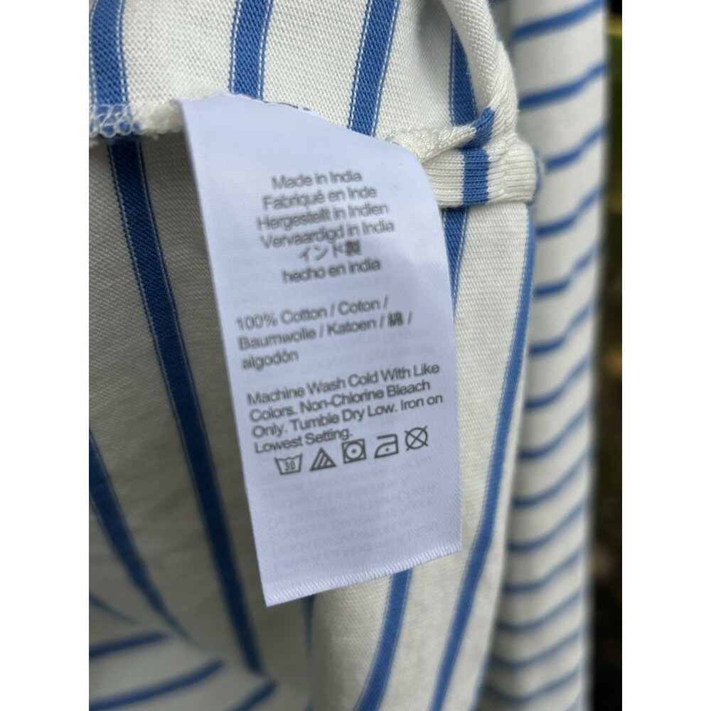J.Crew Poplin Collar Polo Shirt Size Large Blue White Stripe Long Sleeve Top - Picture 6 of 8
